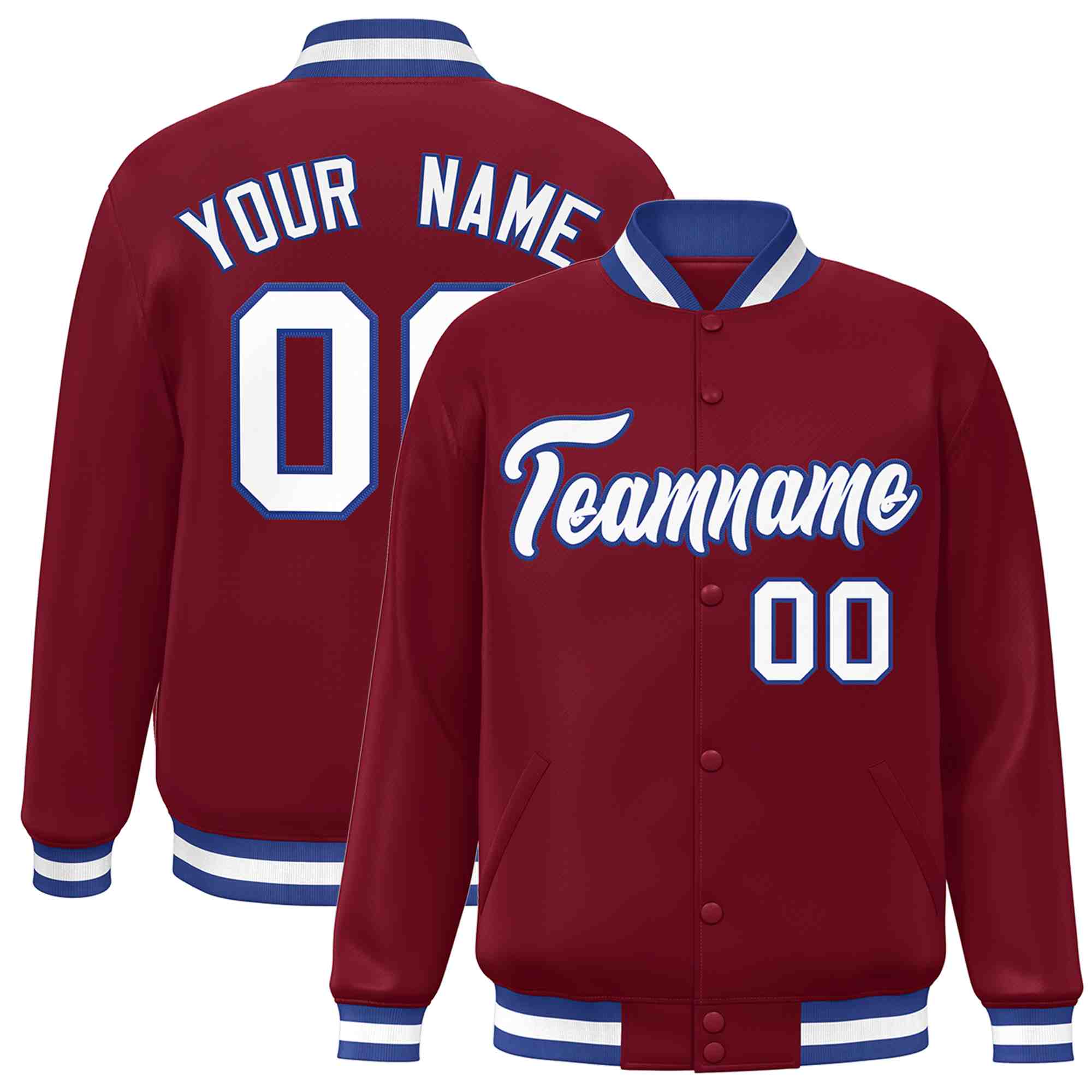 Custom Crimson White-Royal Classic Style Varsity Full-Snap Letterman Jacket