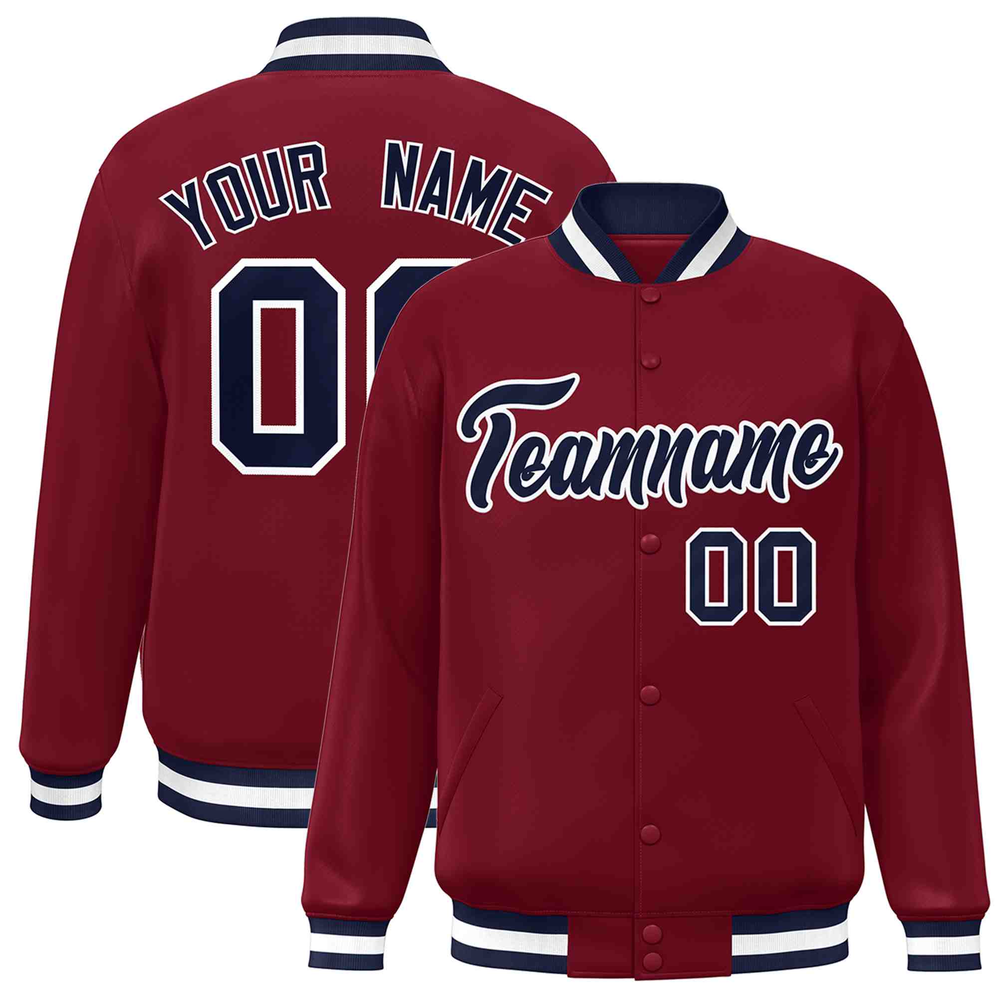 Custom Crimson Navy-White Classic Style Varsity Full-Snap Letterman Jacket