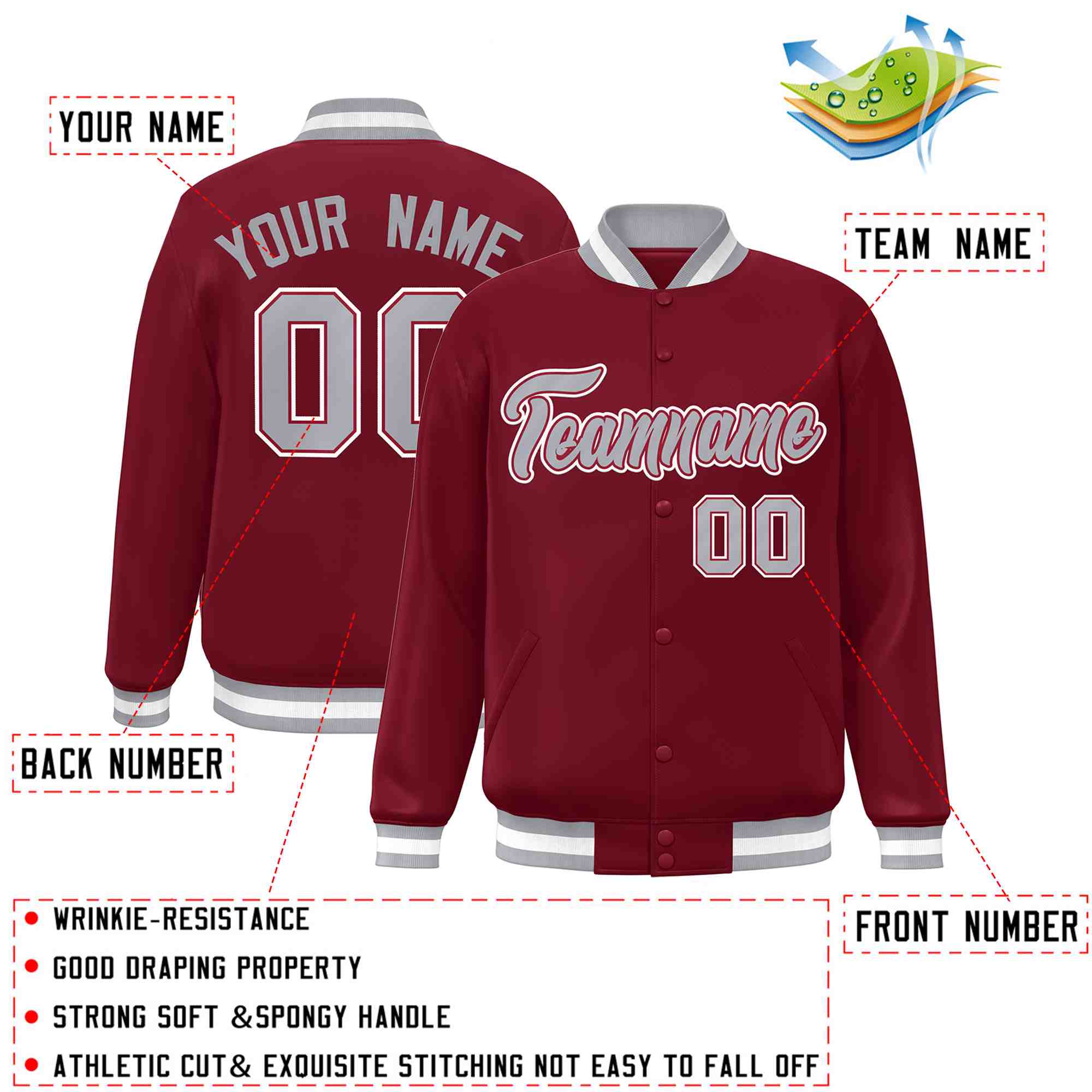 Custom Crimson Gray-Crimson Classic Style Varsity Full-Snap Letterman Jacket