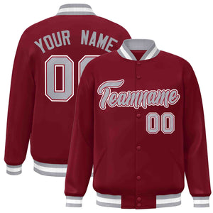 Custom Crimson Gray-Crimson Classic Style Varsity Full-Snap Letterman Jacket