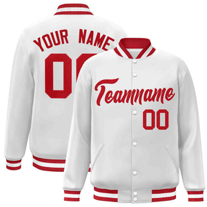 Custom White Red Classic Style Varsity Full-Snap Letterman Jacket