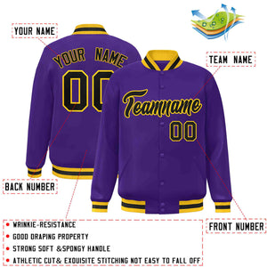 Custom Purple Black-Gold Classic Style Varsity Full-Snap Letterman Jacket