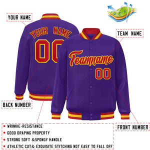 Custom Purple Red-Gold Classic Style Varsity Full-Snap Letterman Jacket