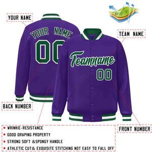 Custom Purple Green-White Classic Style Varsity Full-Snap Letterman Jacket