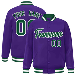 Custom Purple Green-White Classic Style Varsity Full-Snap Letterman Jacket