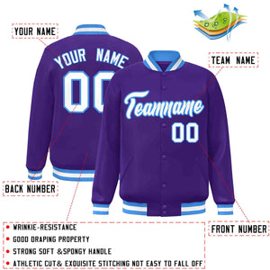 Custom Purple White-Powder Blue Classic Style Varsity Full-Snap Letterman Jacket