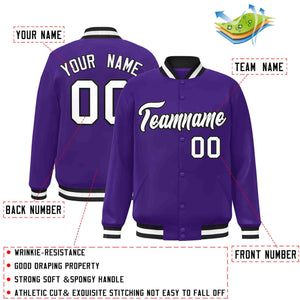 Custom Purple White-Black Classic Style Varsity Full-Snap Letterman Jacket