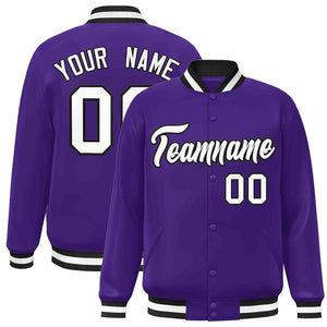 Custom Purple White-Black Classic Style Varsity Full-Snap Letterman Jacket