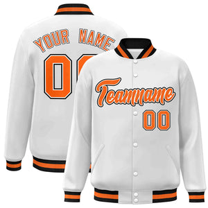 Veste Letterman à bouton-pression personnalisée de style classique blanc orange-blanc