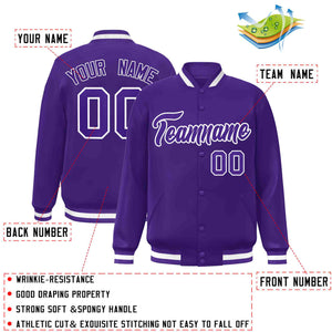 Custom Purple Purple-White Classic Style Varsity Full-Snap Letterman Jacket