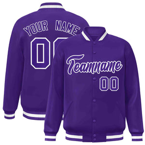 Custom Purple Purple-White Classic Style Varsity Full-Snap Letterman Jacket