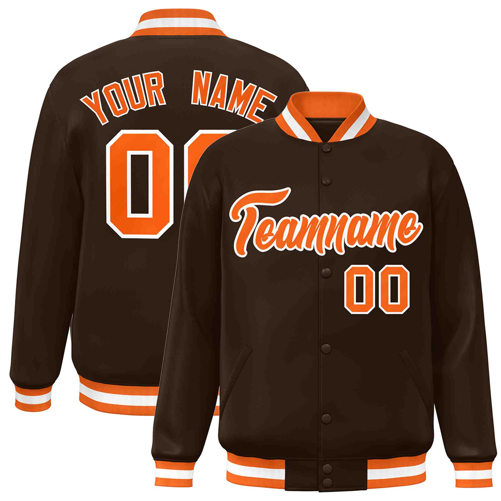 Custom Brown Orange-White Classic Style Varsity Full-Snap Letterman Jacket