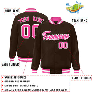 Custom Brown Pink-White Classic Style Varsity Full-Snap Letterman Jacket