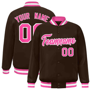 Custom Brown Pink-White Classic Style Varsity Full-Snap Letterman Jacket