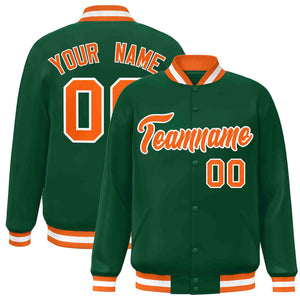 Custom Green Orange-White Classic Style Varsity Full-Snap Letterman Jacket