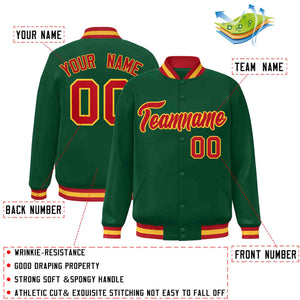 Custom Green Red-Gold Classic Style Varsity Full-Snap Letterman Jacket