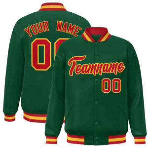 Custom Green Red-Gold Classic Style Varsity Full-Snap Letterman Jacket