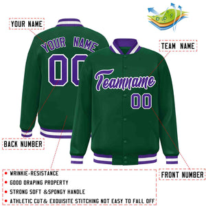 Custom Green Purple-White Classic Style Varsity Full-Snap Letterman Jacket