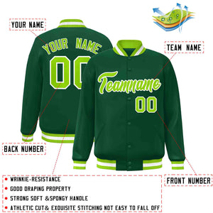 Custom Green Neon Green-White Classic Style Varsity Full-Snap Letterman Jacket