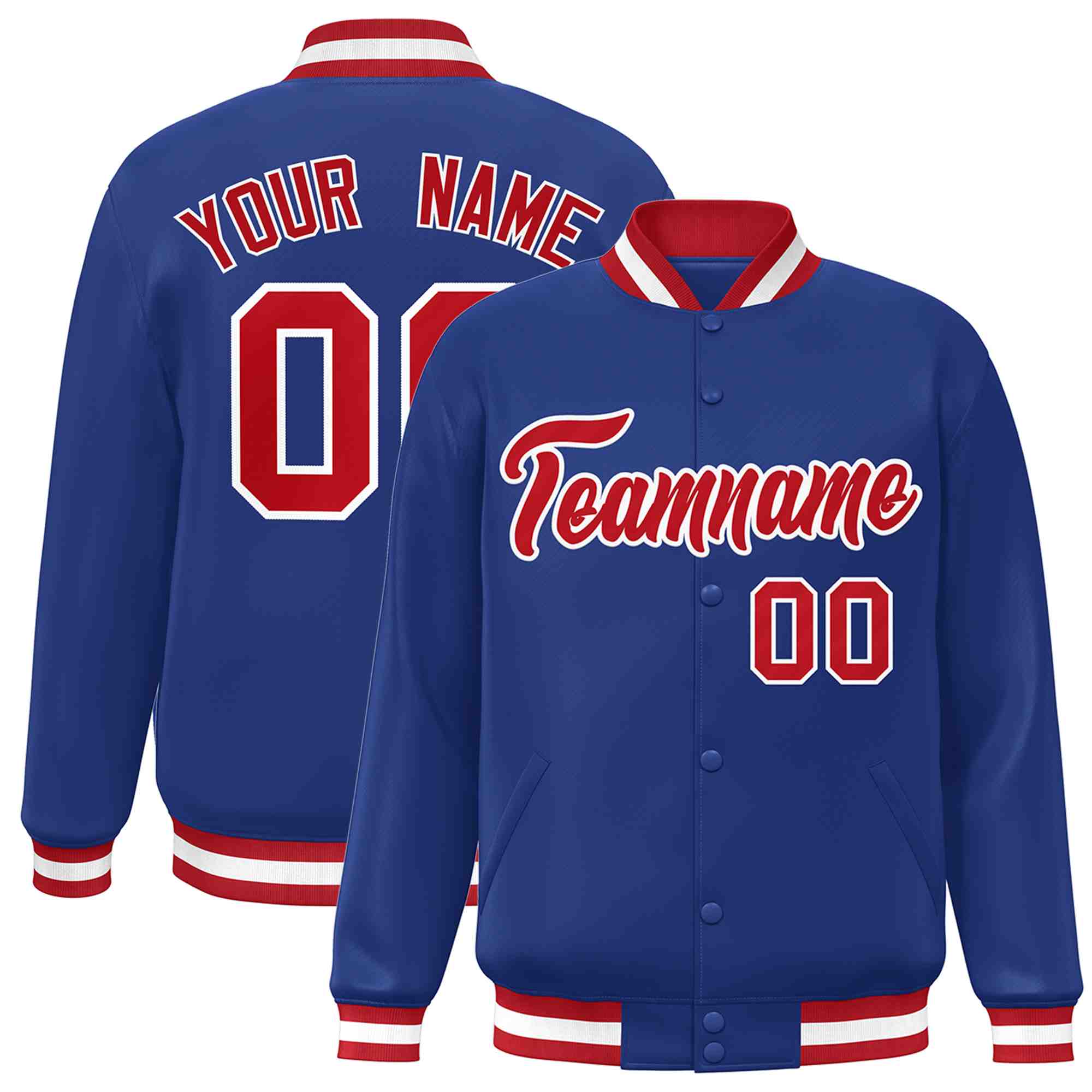 Custom Royal Red-White Classic Style Varsity Full-Snap Letterman Jacket