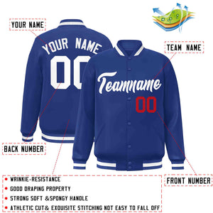 Custom Royal White Classic Style Varsity Full-Snap Letterman Jacket