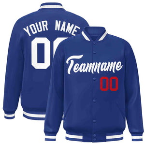 Custom Royal White Classic Style Varsity Full-Snap Letterman Jacket