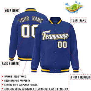 Custom Royal White-Navy Classic Style Varsity Full-Snap Letterman Jacket