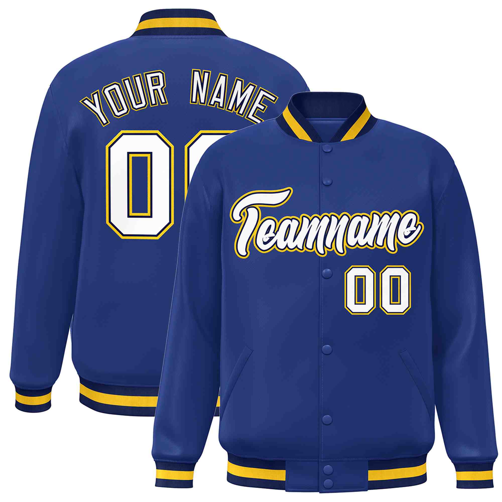 Custom Royal White-Navy Classic Style Varsity Full-Snap Letterman Jacket