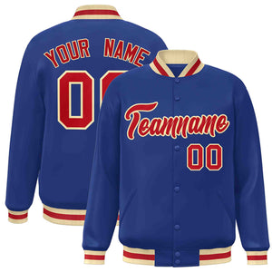 Custom Royal Red-Khaki Classic Style Varsity Full-Snap Letterman Jacket