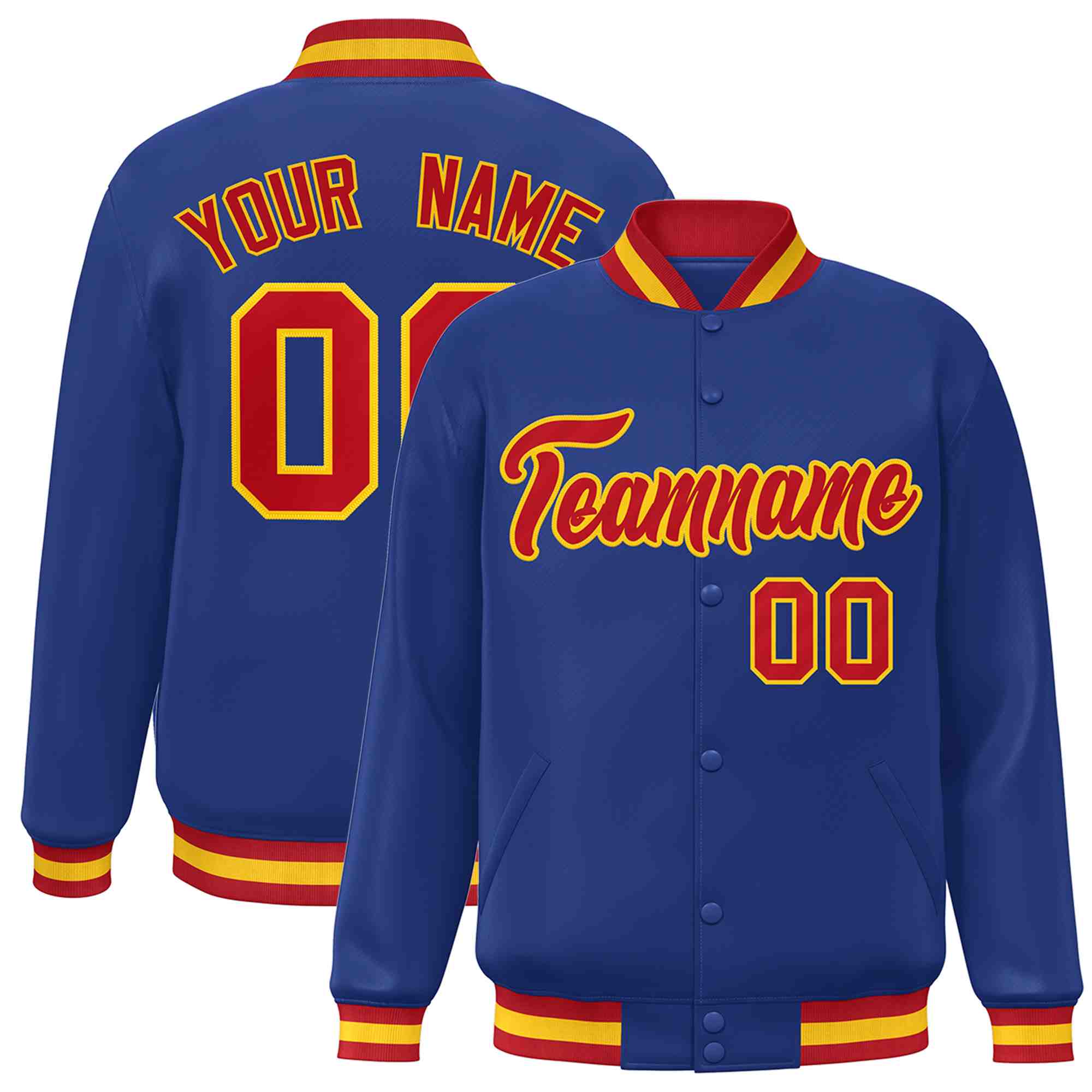 Custom Royal Red-Gold Classic Style Varsity Full-Snap Letterman Jacket