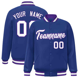 Custom Royal White-Purple Classic Style Varsity Full-Snap Letterman Jacket