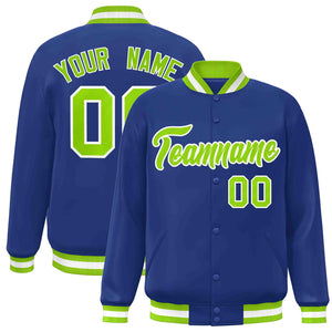 Veste Letterman personnalisée Royal Neon vert-blanc de style classique