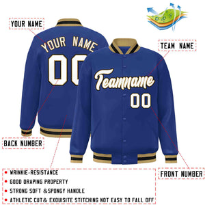 Custom Royal White-Old Gold Classic Style Varsity Full-Snap Letterman Jacket