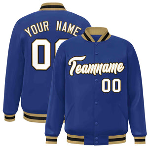 Custom Royal White-Old Gold Classic Style Varsity Full-Snap Letterman Jacket