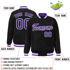 Custom Black Purple-White Classic Style Varsity Full-Snap Letterman Jacket