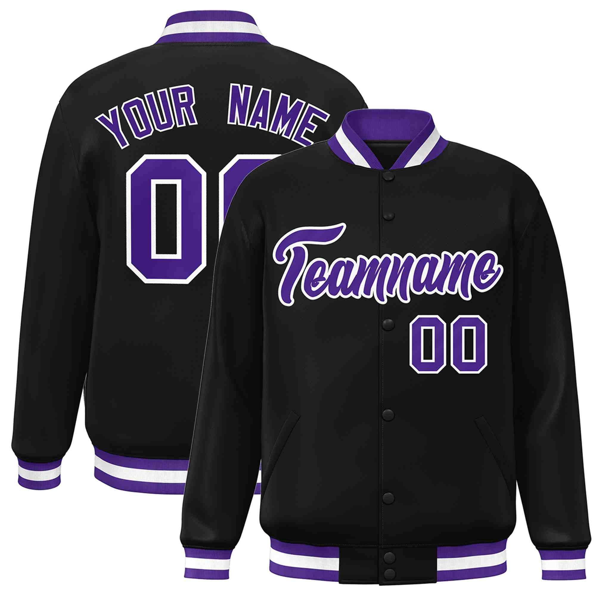 Custom Black Purple-White Classic Style Varsity Full-Snap Letterman Jacket