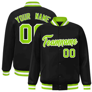 Custom Black Neon Green-White Classic Style Varsity Full-Snap Letterman Jacket