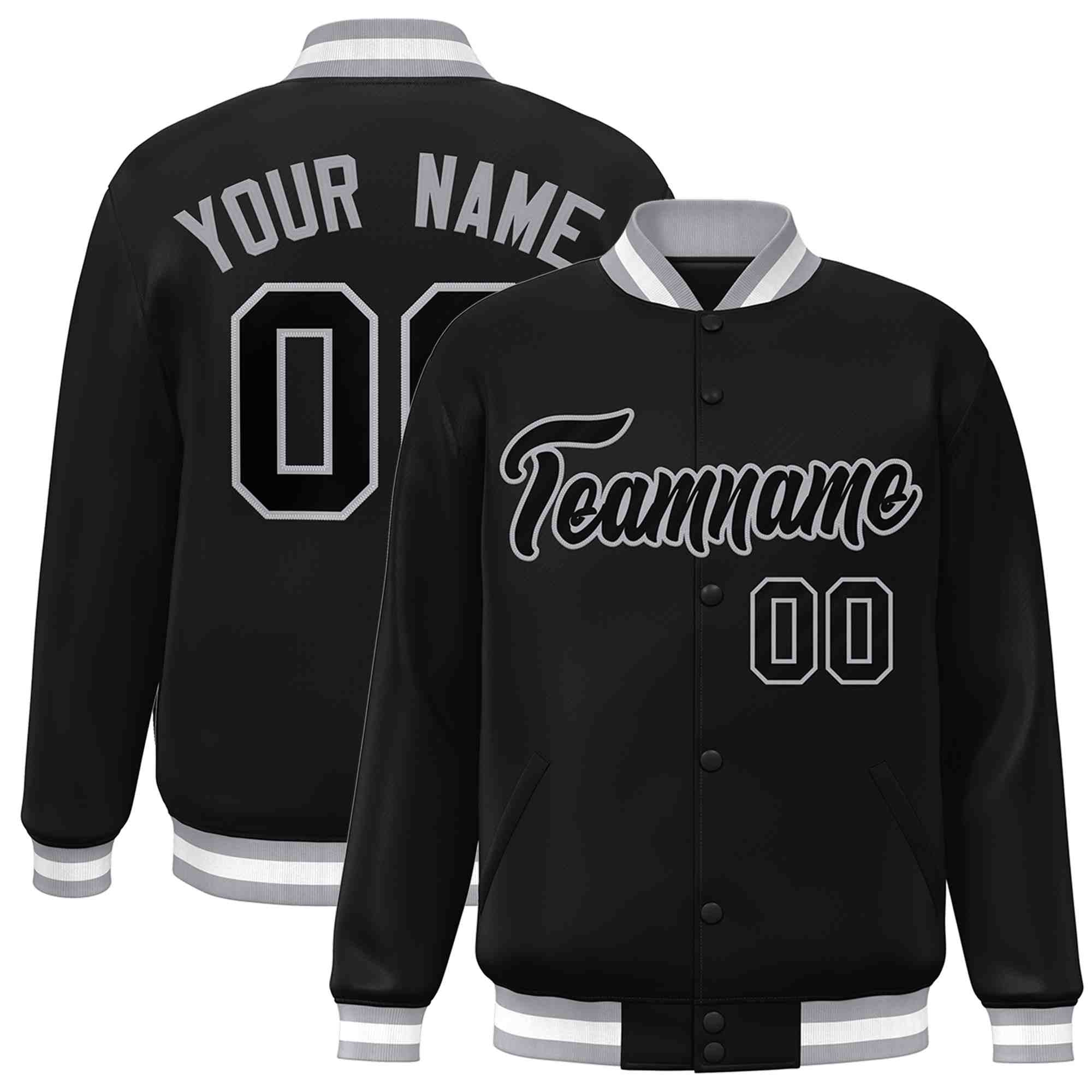 Custom Black Black-Gray Classic Style Varsity Full-Snap Letterman Jacket