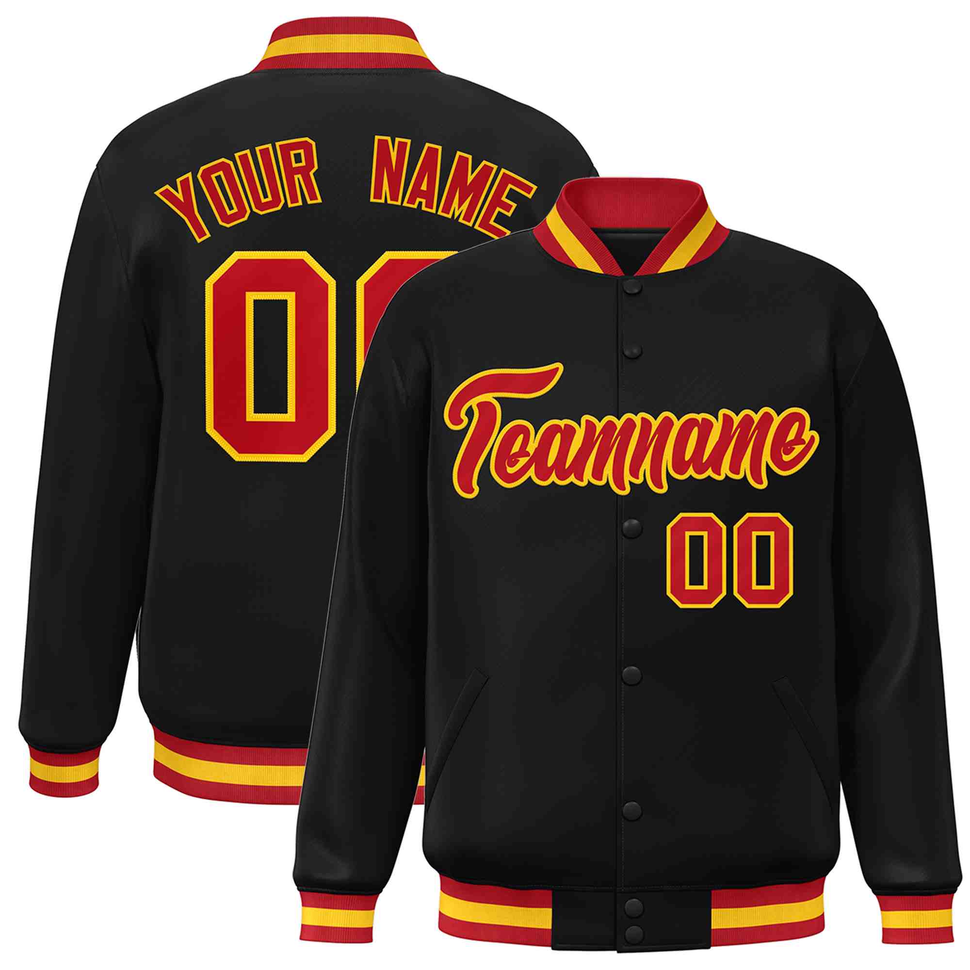 Custom Black Red-Gold Classic Style Varsity Full-Snap Letterman Jacket