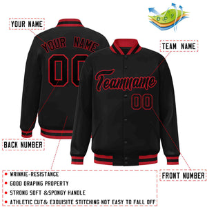 Veste Letterman Varsity Full-Snap personnalisée noir-rouge de style classique