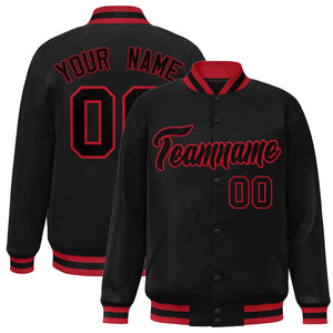 Veste Letterman Varsity Full-Snap personnalisée noir-rouge de style classique