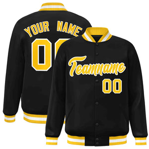 Custom Black Gold-White Classic Style Varsity Full-Snap Letterman Jacket