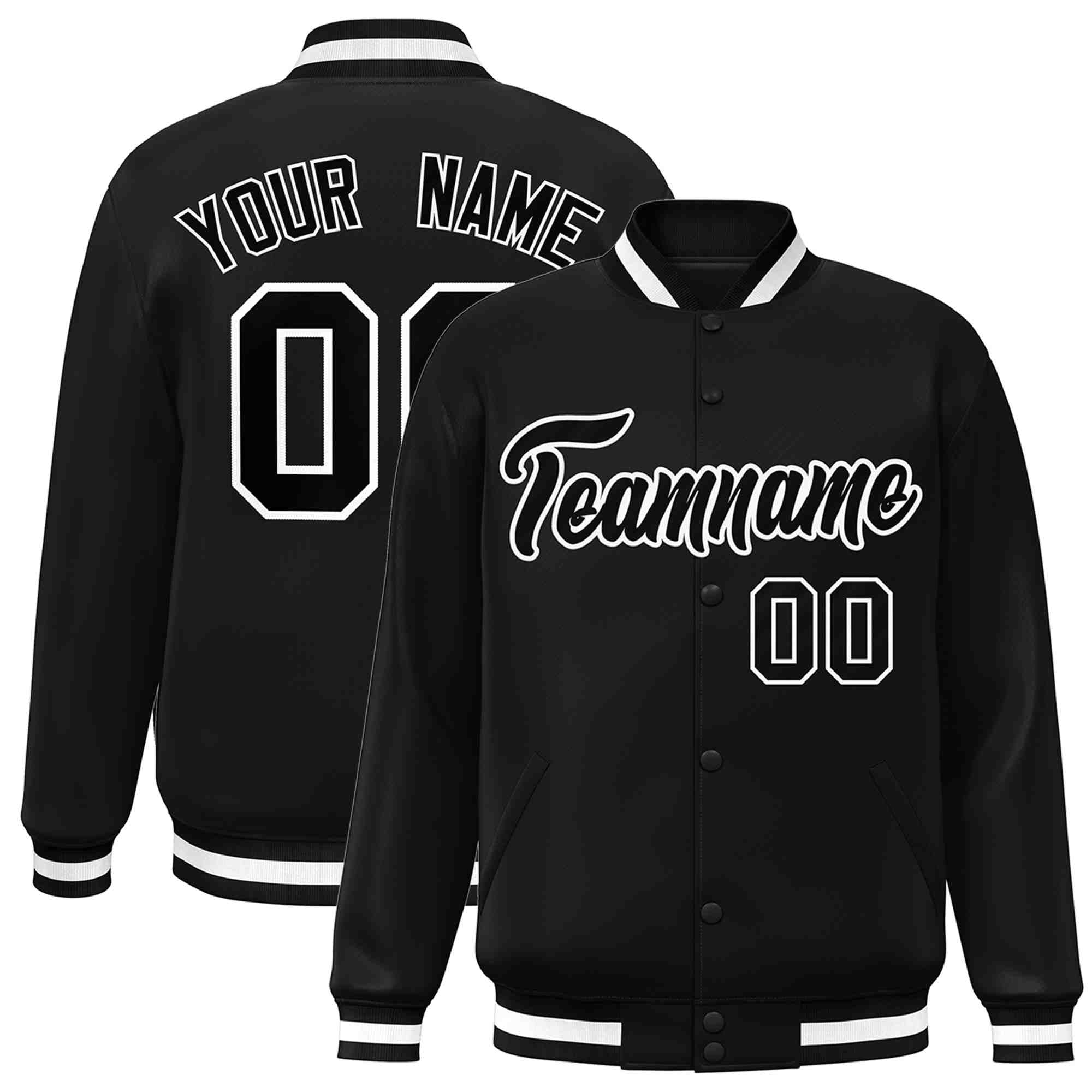 Custom Black Black-White Classic Style Varsity Full-Snap Letterman Jacket