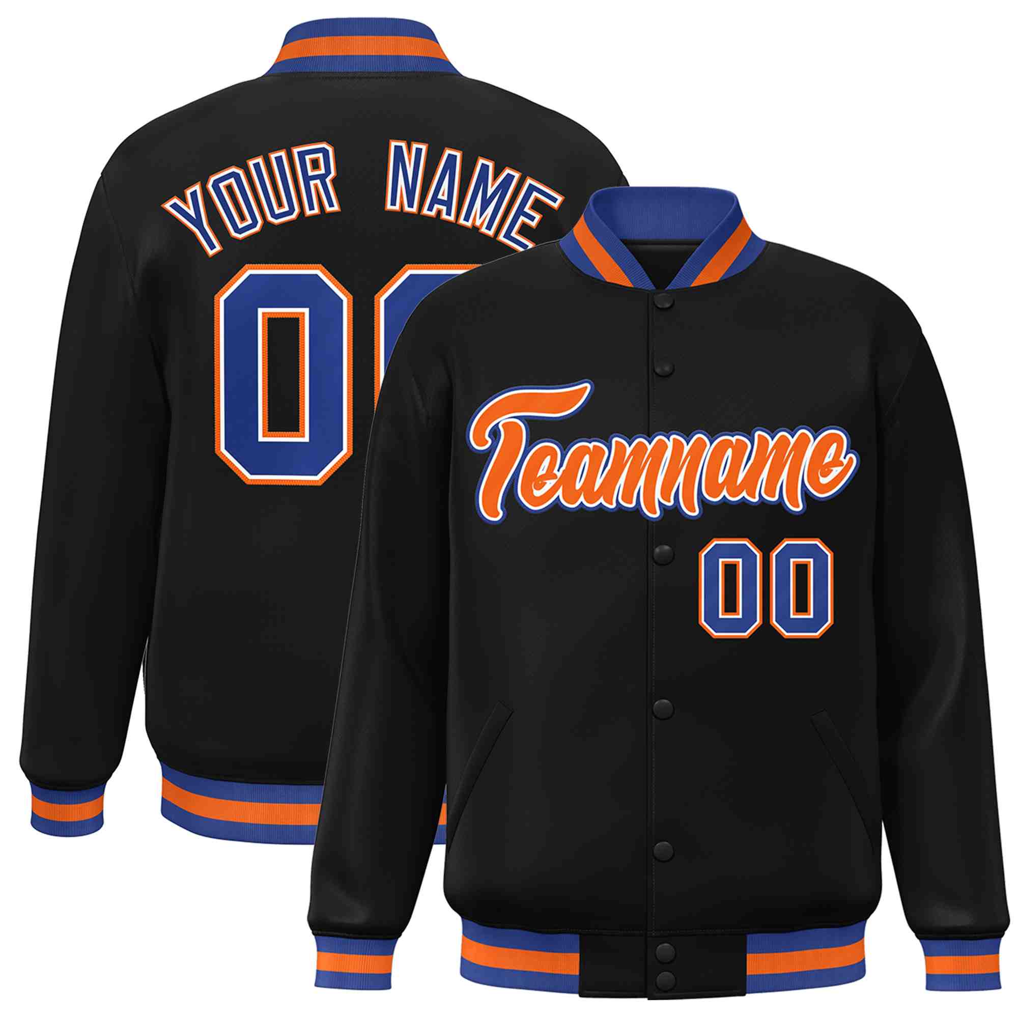 Custom Black Orange-White Classic Style Varsity Full-Snap Letterman Jacket