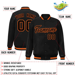 Veste Letterman Varsity Full-Snap personnalisée noir-orange de style classique