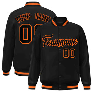 Veste Letterman Varsity Full-Snap personnalisée noir-orange de style classique