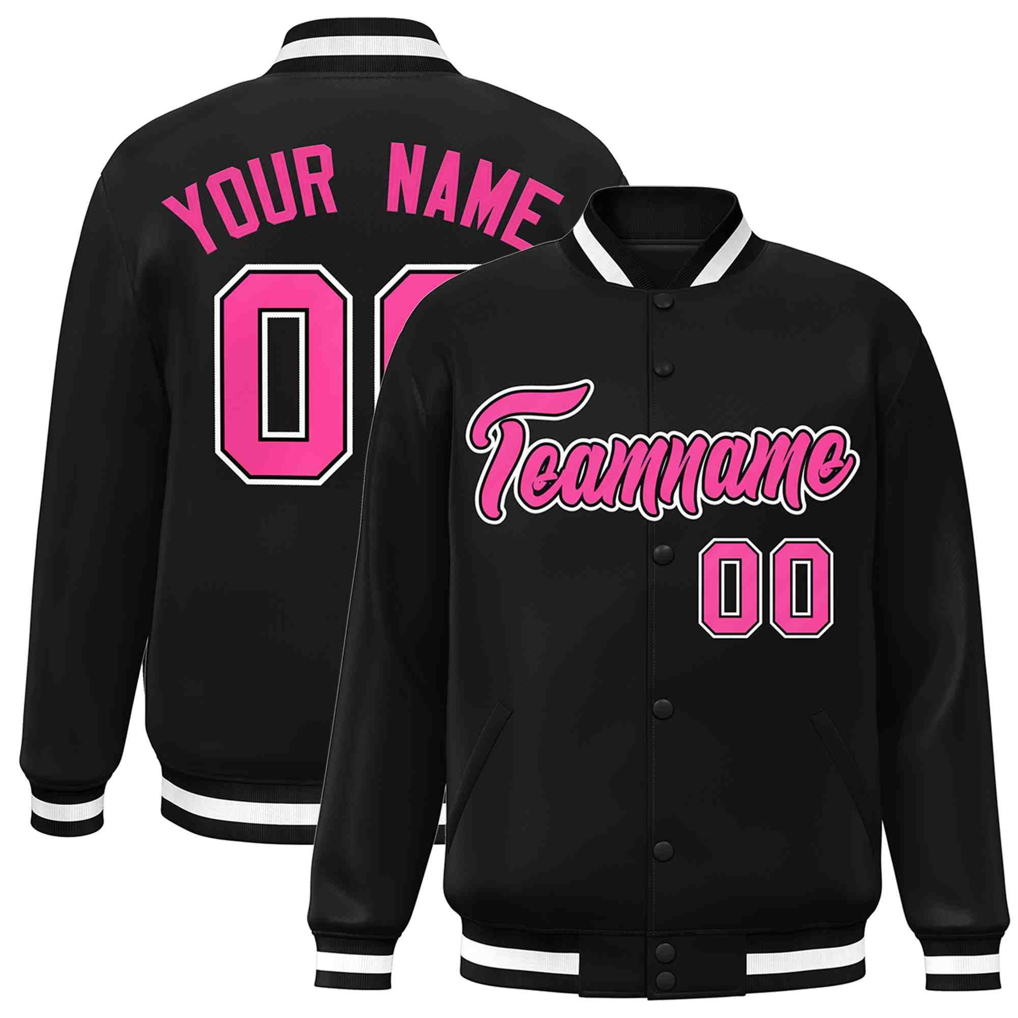 Custom Black Pink-Black Classic Style Varsity Full-Snap Letterman Jacket