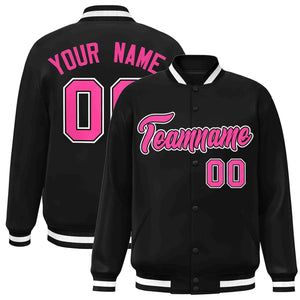 Veste Letterman à bouton-pression personnalisée de style classique noir rose-noir