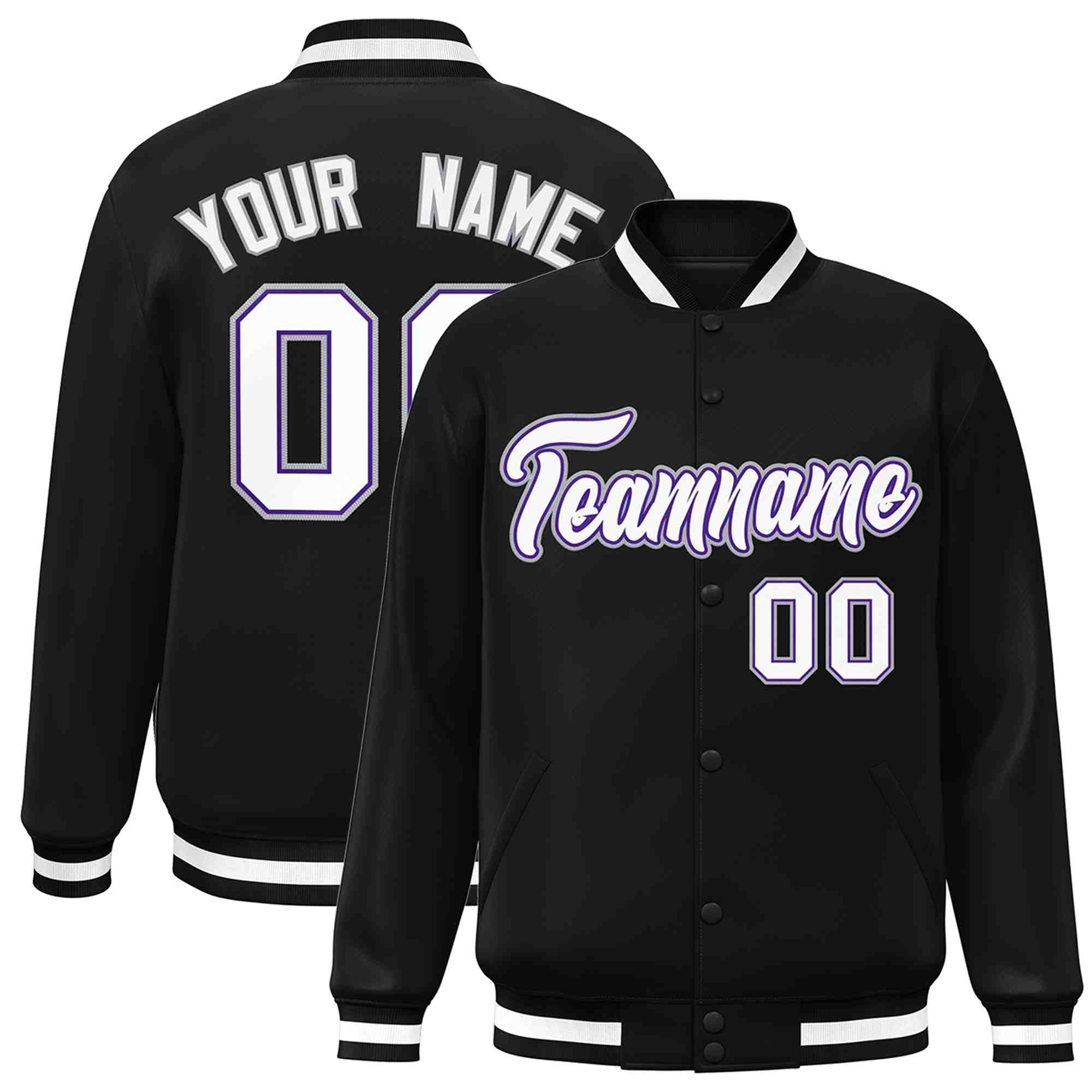 Custom Black White-Purple Classic Style Varsity Full-Snap Letterman Jacket