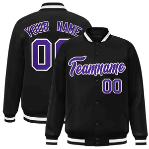 Custom Black Purple-White Classic Style Varsity Full-Snap Letterman Jacket